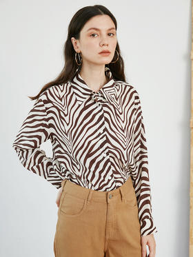 【直播间】HeyDress斑马纹衬衫女春长袖法式小众设计别致上衣复古印花宽松条纹衬衣