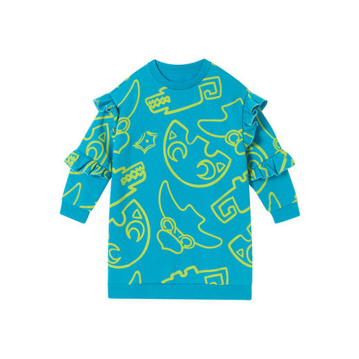 【良渚联名】迷你巴拉女童连衣裙宝宝宽松长款加绒花边卫衣裙 商品图4