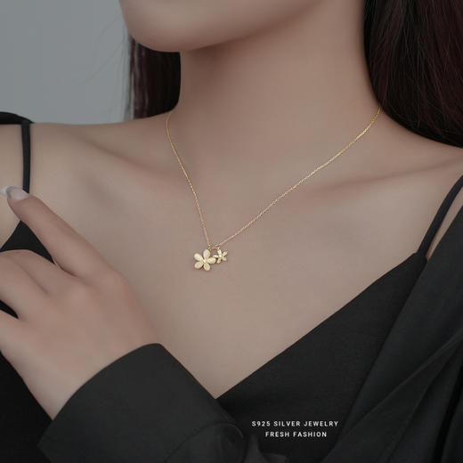 【乐梦】纯银猫眼石花朵甜美微镶钻项链【YXS-	A2726】 商品图1