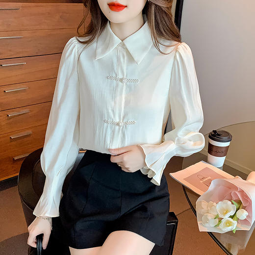 中式盘扣衬衫，秋季新款小众设计感衬衣长袖气质纯色衬衣上衣KQL-1310 商品图0