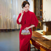 新款秋款，七分袖套装复古改良中式礼仪红色宴会旗袍GSJ-3099 商品缩略图1