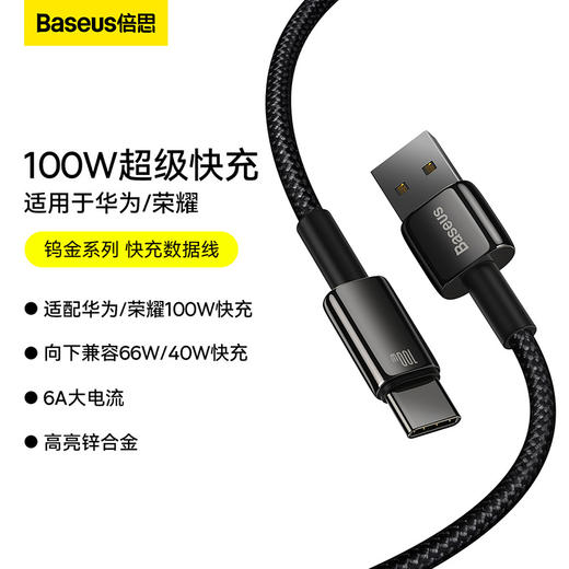 倍思 钨金系列 快充数据线USB to Type-C 100W  黑色 商品图0