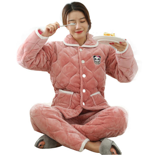 睡衣女冬季三层加厚夹棉睡衣女珊瑚绒法兰绒秋冬天保暖棉袄家居服myy05 商品图3