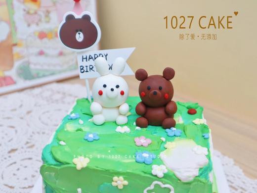 1027CAKE | ins田园风  手绘方形蛋糕 手工玩偶 小兔小熊 商品图3