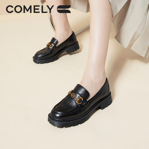 康莉KYQ2A582乐福鞋女新款厚底复古英伦风圆头黑色小皮鞋 商品图2