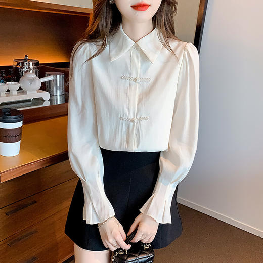 中式盘扣衬衫，秋季新款小众设计感衬衣长袖气质纯色衬衣上衣KQL-1310 商品图3