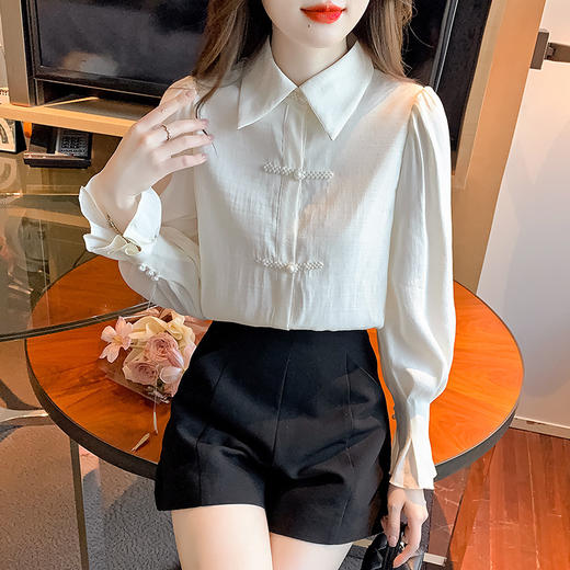 中式盘扣衬衫，秋季新款小众设计感衬衣长袖气质纯色衬衣上衣KQL-1310 商品图4