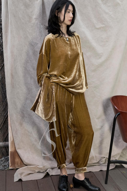 Toogood  古金色丝绒/炭灰色羊毛ACROBAT松紧腰休闲裤 商品图0