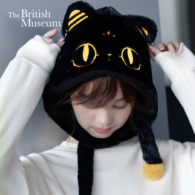 大英博物馆盖亚·安德森猫和她的朋友们系列毛绒保暖黑色护耳帽渔夫帽