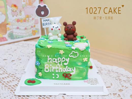 1027CAKE | ins田园风  手绘方形蛋糕 手工玩偶 小兔小熊 商品图2