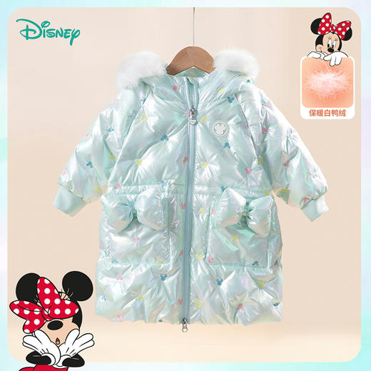 迪士尼童装女童羽绒服甜美米妮中长款连帽羽绒服舒适保暖冬新品224S1786 商品图4