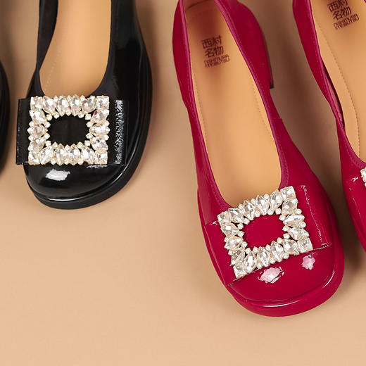 西村名物22年秋冬新款【法式复古】水钻浅口方扣圆头粗跟女单鞋女37231 商品图4