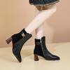 秋冬季高跟鞋，新款方头拼色显瘦靴粗跟短靴   DPJ-8653 商品缩略图4