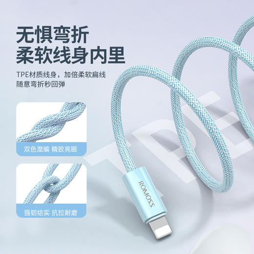 「多款颜色可选」罗马仕苹果快充线2.4A编织数据线适用iPhone13/12pro通用充电线数码配件 商品图2