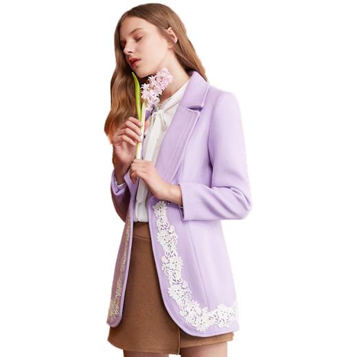 欧芮儿2020秋装新款翻领长袖毛呢外套女中长款 商品图3