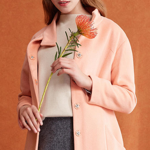 欧芮儿2017新款气质纯色长袖毛呢外套女中长款 商品图2