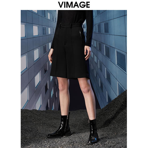  VIMAGE纬漫纪秋冬新款通勤百搭西装显瘦纯色简约短裤女裤V1805414 商品图3