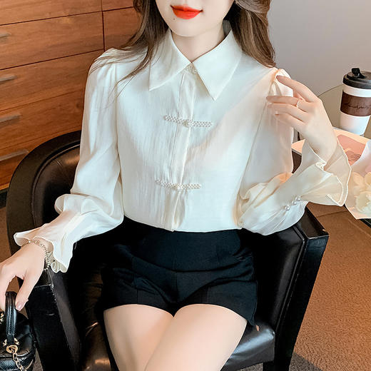 中式盘扣衬衫，秋季新款小众设计感衬衣长袖气质纯色衬衣上衣KQL-1310 商品图2