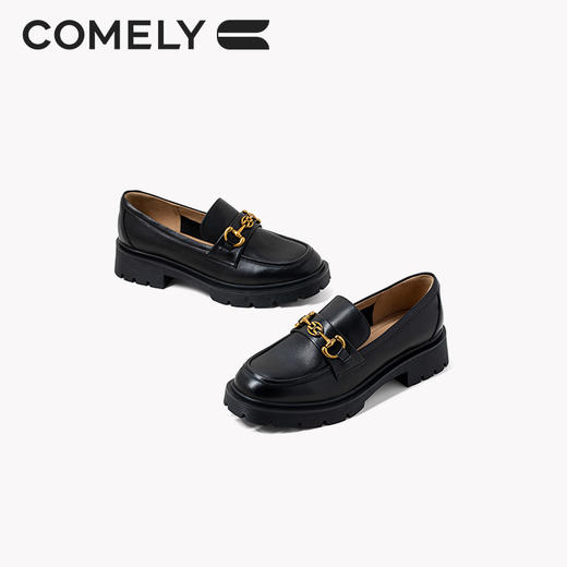 康莉KYQ2A582乐福鞋女新款厚底复古英伦风圆头黑色小皮鞋 商品图8