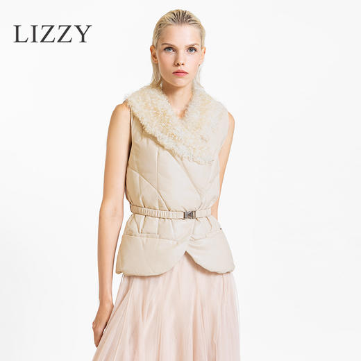 LIZZY 2022秋冬绵羊皮羊羔毛领90白鸭绒羽绒马甲4686 商品图0
