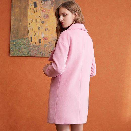 欧芮儿2017冬装新款玫红色翻领毛呢外套女中长 商品图1