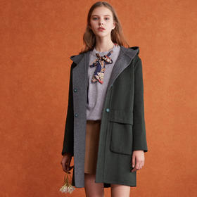 欧芮儿2017冬装新款连帽长袖毛呢外套女中长款