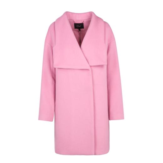 欧芮儿2017冬装新款玫红色翻领毛呢外套女中长 商品图3