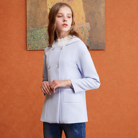 欧芮儿2017冬新款气质纯色长袖双排扣短外套女