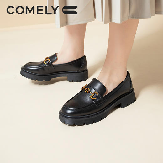 康莉KYQ2A582乐福鞋女新款厚底复古英伦风圆头黑色小皮鞋 商品图6