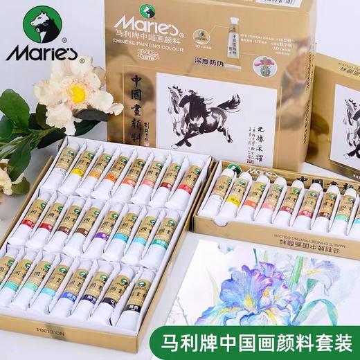 马利牌中国画颜料水墨山水画颜料画材12色24色36色5ml学生成人玛丽入门书法专业优选1盒 商品图0