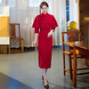 新款秋款，七分袖套装复古改良中式礼仪红色宴会旗袍GSJ-3099 商品缩略图4
