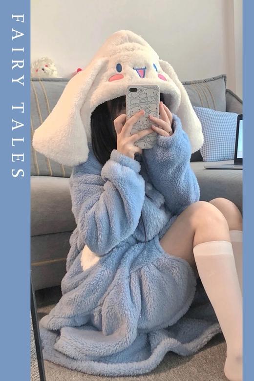 可爱珊瑚绒睡衣女2023年新款秋冬季大耳狗睡袍加厚长款浴袍myy04 商品图5