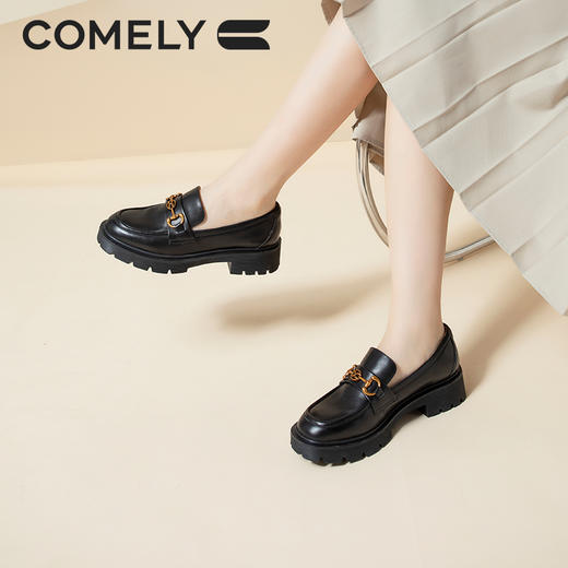 康莉KYQ2A582乐福鞋女新款厚底复古英伦风圆头黑色小皮鞋 商品图4