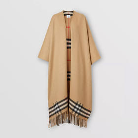 BURBERRY 巴宝莉 女士双面格纹羊毛羊绒混纺披肩 卡其色 8037498 A7026