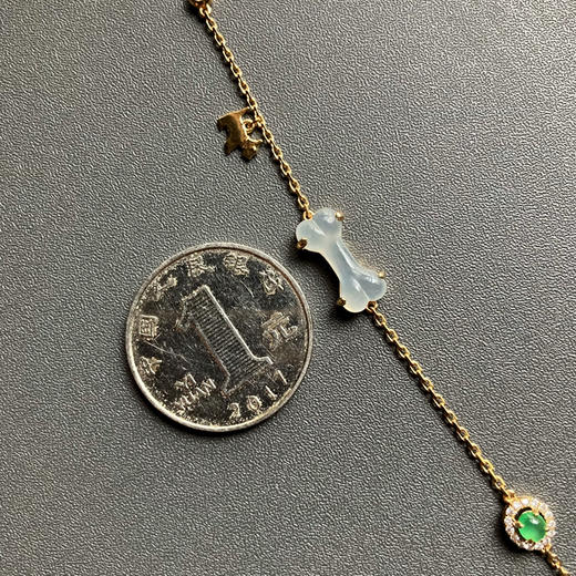 冰种翡翠狗狗手链18k黄金钻石镶嵌 商品图5