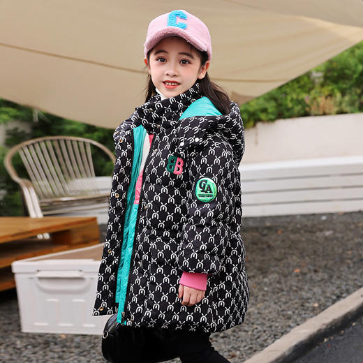 XBB-2218儿童羽绒服新款女童中长款韩版中大童加厚格子时尚外套 商品图3