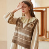 Famecoco范可儿复古提花针织马甲女秋冬套头v领无袖坎肩背心F228CA028 商品缩略图0