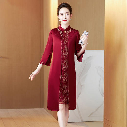 LC-2295结婚礼服春秋高贵优雅喜婆婆婚宴礼服假两件连衣裙 商品图1