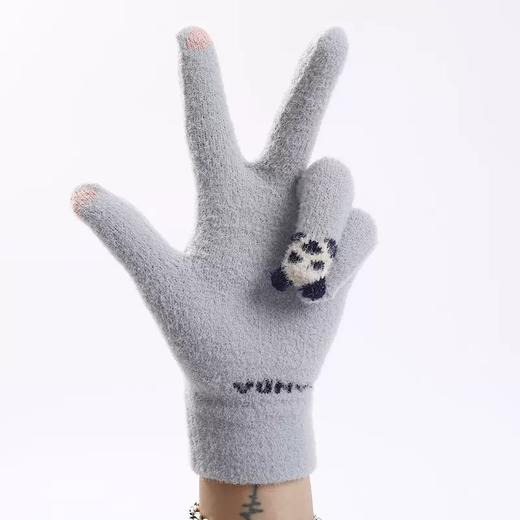 冬季可爱小熊可触屏手套女针织毛线卡通加绒加厚防寒分指保暖手套 商品图3