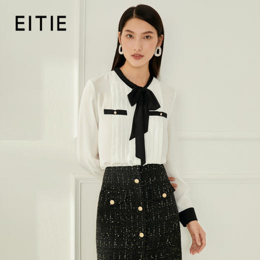 EITIE爱特爱秋季新款温柔百搭显瘦飘带上衣衬衫6709403 商品图0