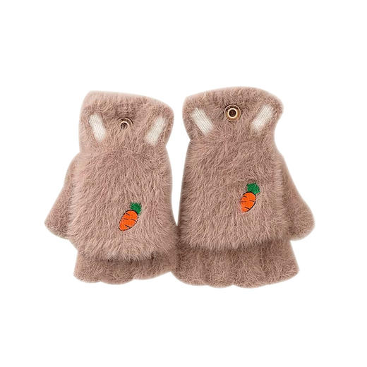 2022新款可爱半指兔耳朵卡通胡萝卜保暖手套女休闲翻盖毛绒手套 商品图4