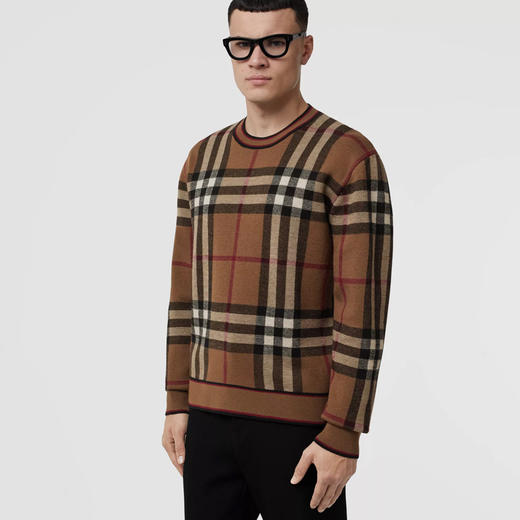BURBERRY 巴宝莉 男士格纹羊毛提花圆领长袖针织衫 格子 8036603 A7028 商品图1