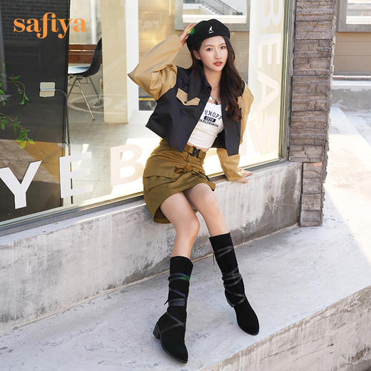 【春节不打烊】Safiya/索菲娅 长靴2022年新品新潮设计感小众绑带粗跟尖头显瘦高筒靴 SF24117146 商品图3