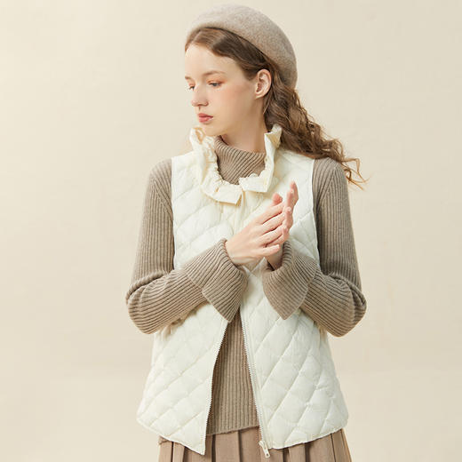 famecoco范可儿木耳花边轻薄羽绒马甲女小个子马夹内搭F228CR015 商品图0