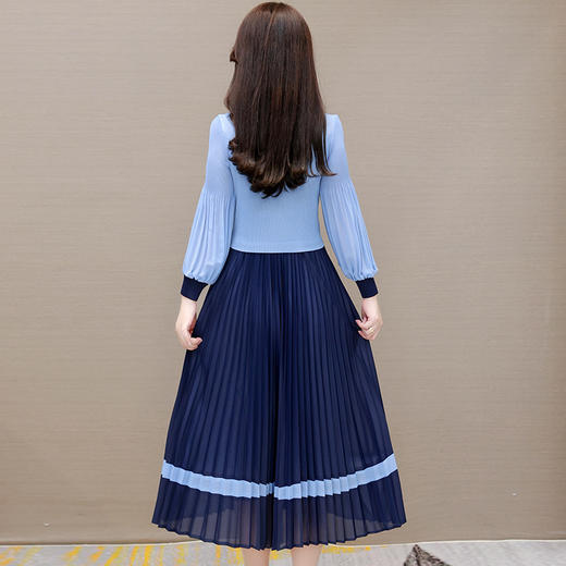 QYM L821-Y时尚灯笼袖百褶皱裙拼结假两件高字裙 商品图3