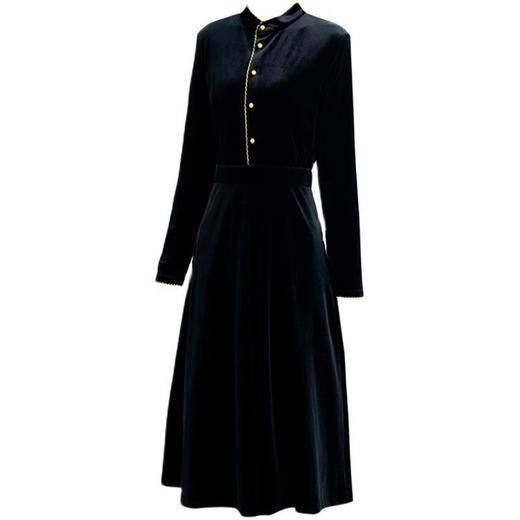 黑色金丝绒连衣裙时尚洋气立领拼接收腰显瘦中长款NYL80093 商品图4