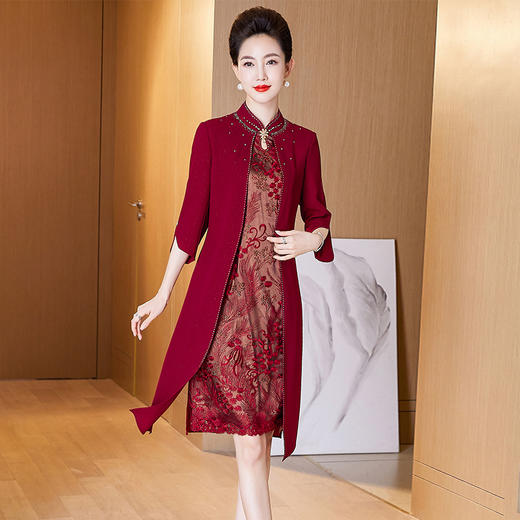 妈妈装年轻气质结婚礼服优雅高贵假两件连衣裙LC-2290 商品图0