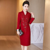 LC-6302新款婚礼礼服大码修身毛呢喜婆婆婚宴高贵长袖连衣裙冬 商品缩略图0