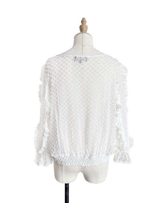 TYNVIE 荷叶边装饰7分袖上衣-白色 商品图2