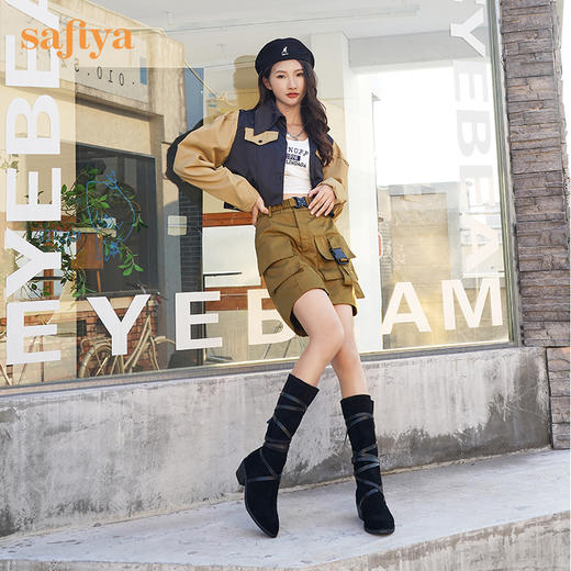 【春节不打烊】Safiya/索菲娅 长靴2022年新品新潮设计感小众绑带粗跟尖头显瘦高筒靴 SF24117146 商品图2